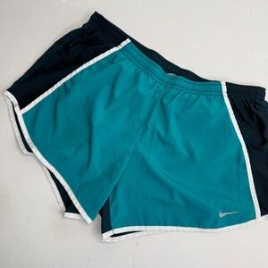 Nike Dri-FIT Running Shorts Womens M Teal Navy Blue Colorblock Mesh Athletic